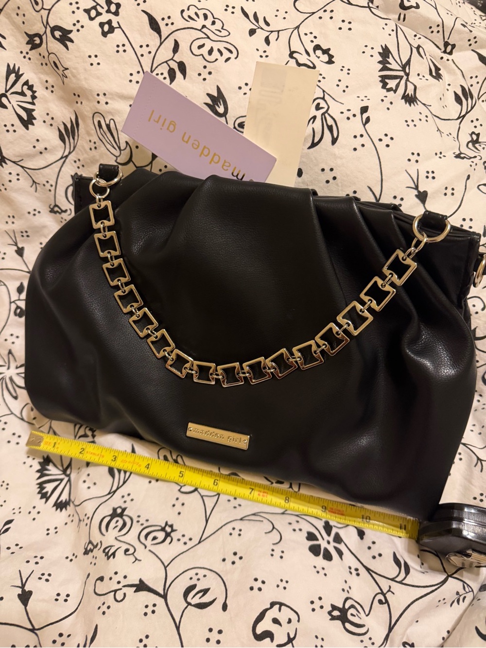 Madden Girl Black PU wristlet / Bag with Silver Chain Accent